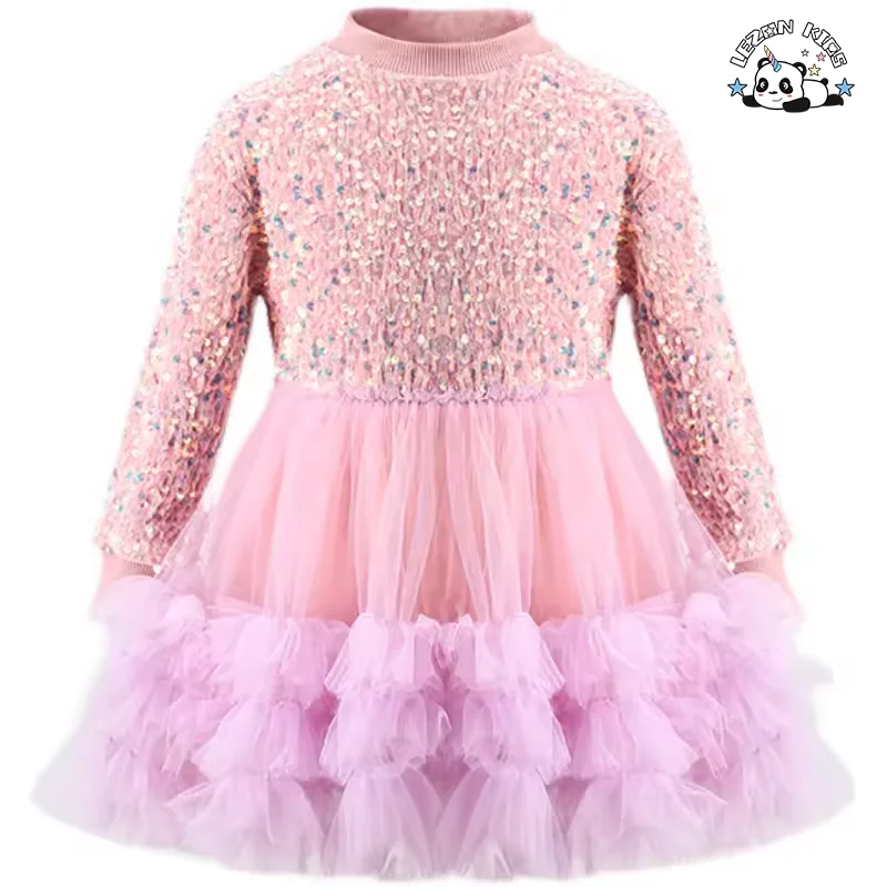 LEZONKIDS - Hot Sales Sequin Velvet Party Dresses for Girls Customized Logo Children's Clothing